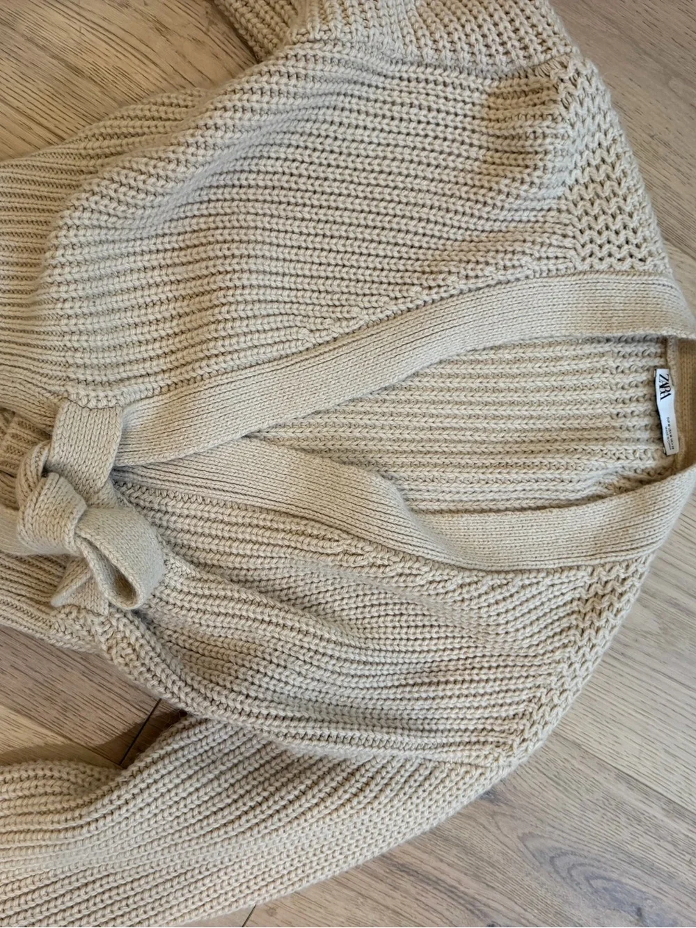 Zara Cream Knit Belted Cardigan - Picture 1 of 7